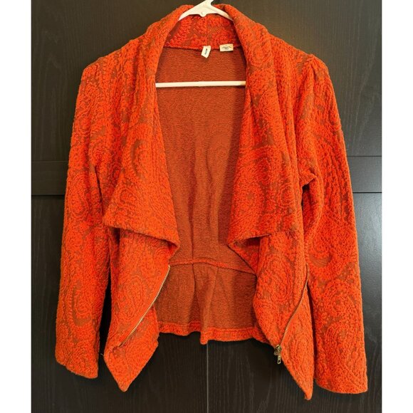 MOTH Anthropologie Jacquard Moto Zip Jacket Orange Small Stretch Long Sleeves - Picture 6 of 12
